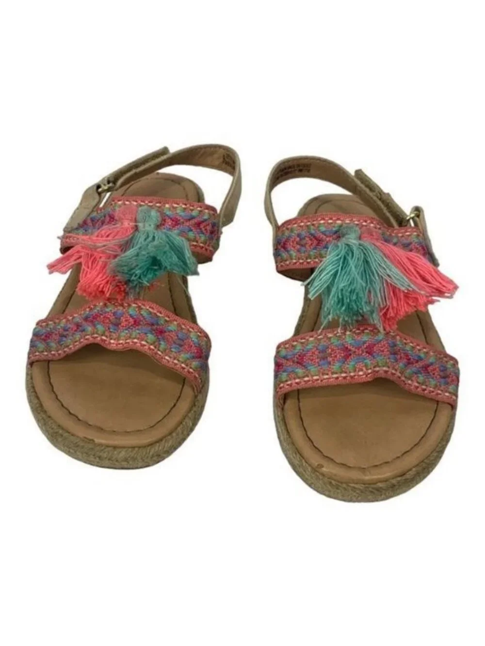 Girls Size 9 Multicolor Tassel Sandals Textile Upper Pink & Teal Straps Buckle